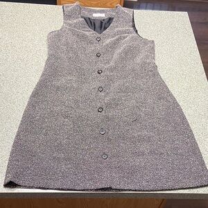 Worthington Gray Speckled Sleeveless Button Front Dress V Neck Fully Lined